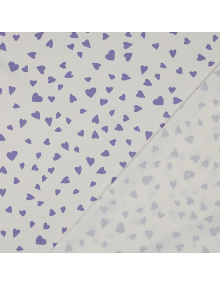 Off-white fleece sweatshirt fabric - Lavender hearts