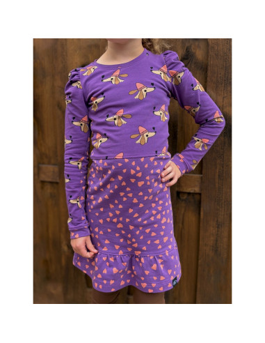 Purple fleece sweatshirt fabric - Coral hearts