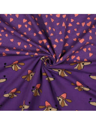 Purple fleece sweatshirt fabric - Coral hearts