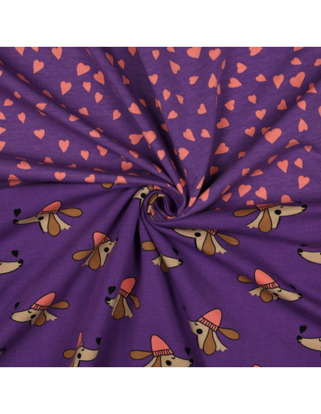 Purple fleece sweatshirt fabric - Coral hearts