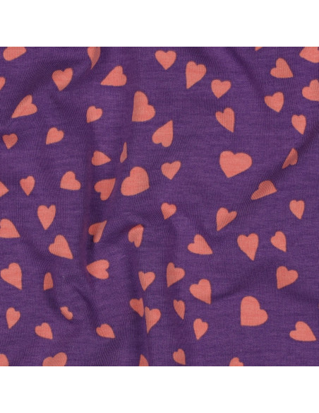 Fleece sweatshirt fabric with hearts - Purple