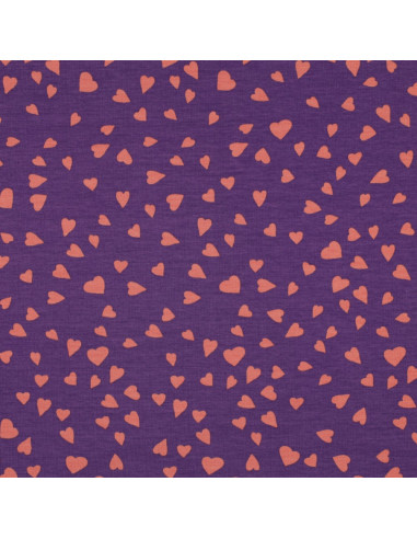Purple fleece sweatshirt fabric - Coral hearts