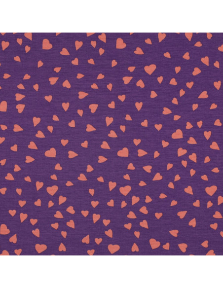 Purple fleece sweatshirt fabric - Coral hearts
