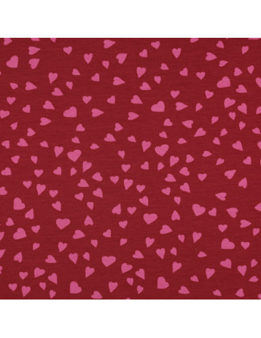 Red fleece sweatshirt fabric - Pink hearts