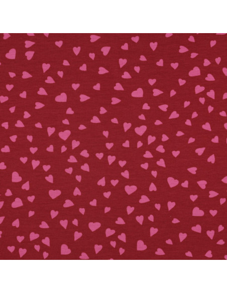 Red fleece sweatshirt fabric - Pink hearts