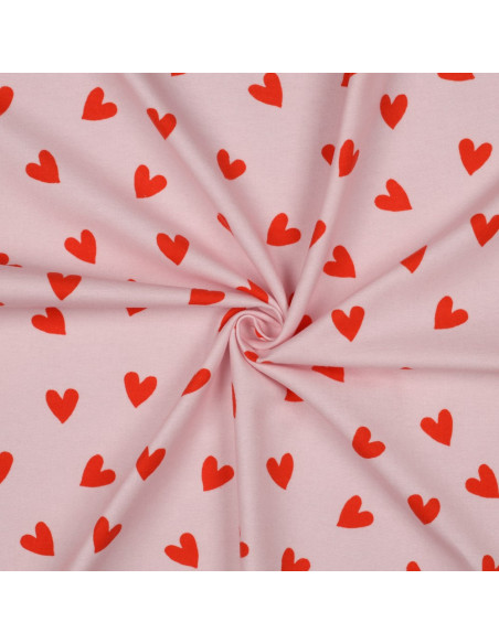 Pink flannel fabric - Bright red hearts