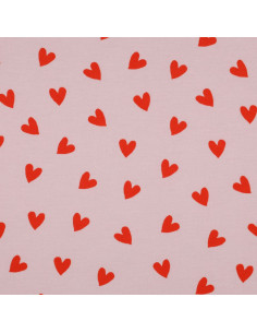 Pink flannel fabric - Bright red hearts 2