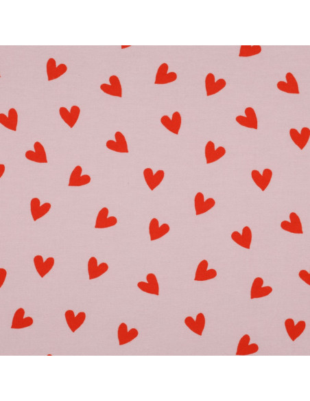 Pink flannel fabric - Bright red hearts
