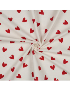 Off-white flannel fabric - Red hearts