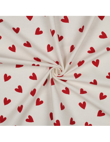 Off-white flannel fabric - Red hearts