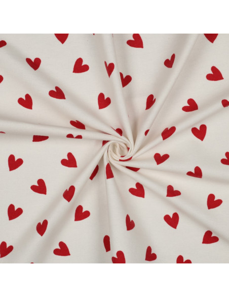 Off-white flannel fabric - Red hearts