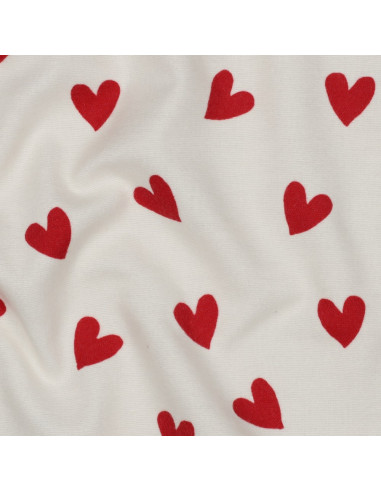 Off-white flannel fabric - Red hearts