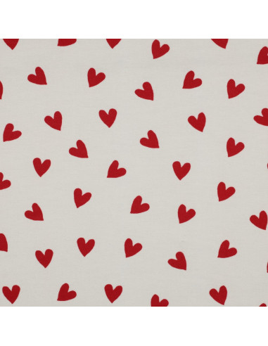 Off-white flannel fabric - Red hearts