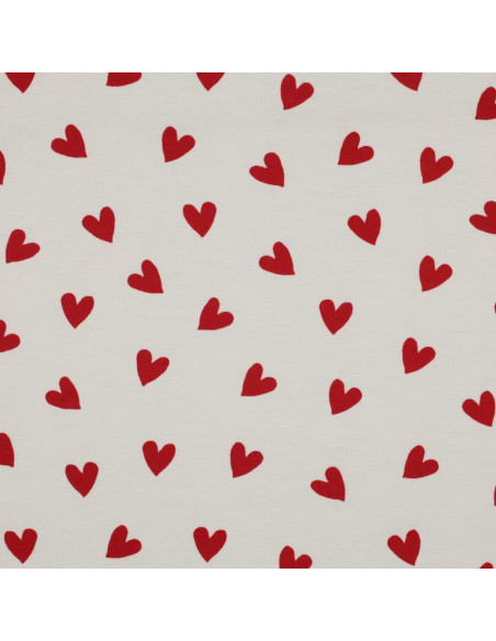 Off-white flannel fabric - Red hearts