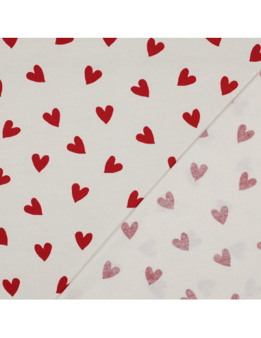 Off-white flannel fabric - Red hearts