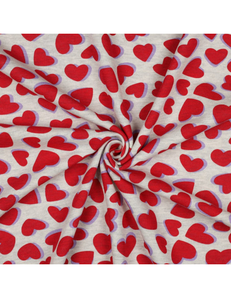 Sweatshirt fabric with hearts - Heather gray