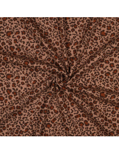 Ribbed cotton jersey fabric - Beige leopard
