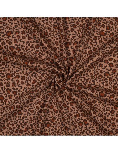 Ribbed cotton jersey fabric - Beige leopard