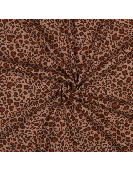 Ribbed cotton jersey fabric - Beige leopard