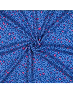 Ribbed cotton jersey fabric - Cobalt leopard