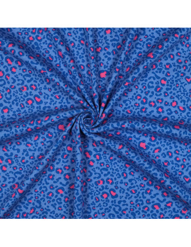 Ribbed cotton jersey fabric - Cobalt leopard