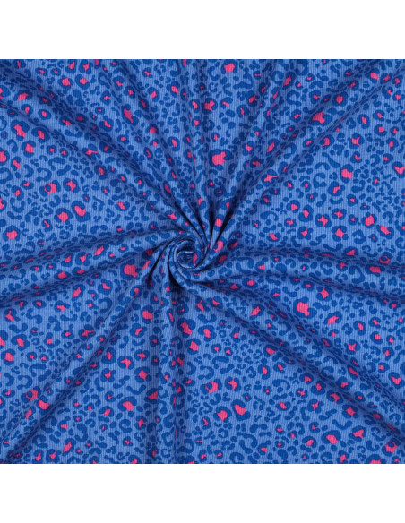 Ribbed cotton jersey fabric - Cobalt leopard