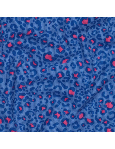 Ribbed cotton jersey fabric - Cobalt leopard