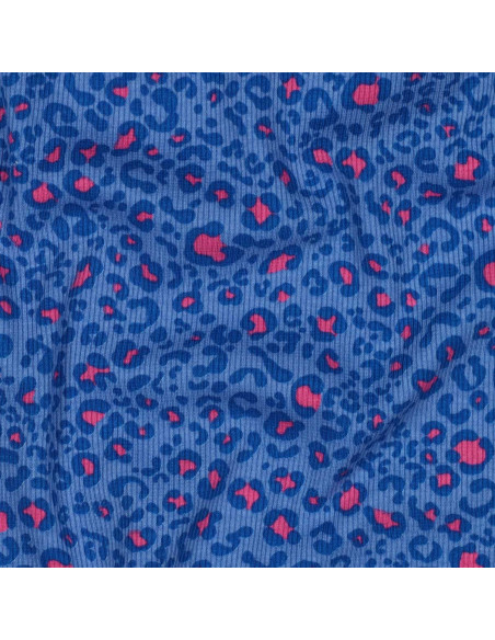Ribbed cotton jersey fabric - Cobalt leopard