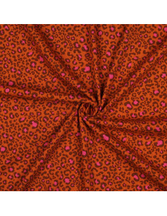 Ribbed cotton jersey fabric - Orange leopard