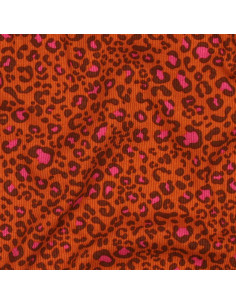 Ribbed cotton jersey fabric - Orange leopard 2
