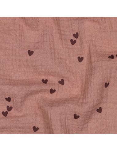 Double gauze fabric print - Mocha heart on brown background