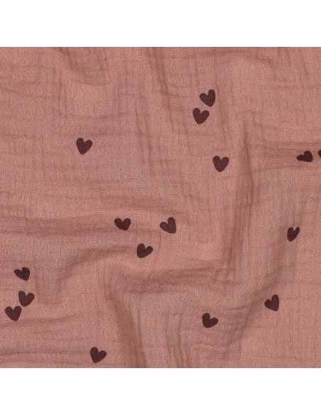 Double gauze fabric print - Mocha heart on brown background