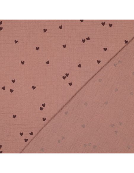 Double gauze fabric print - Mocha heart on brown background