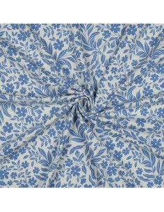 Floral jersey fabric - Blue on white background