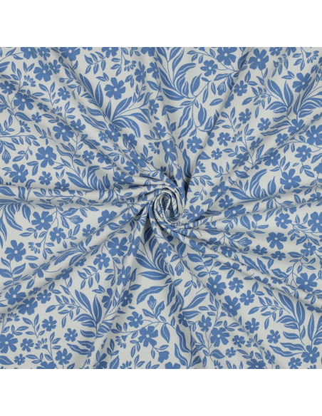 Floral jersey fabric - Blue on white background