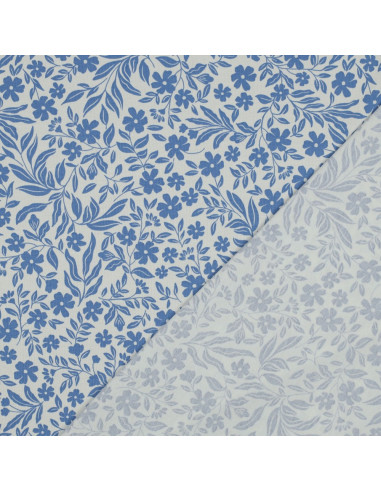 Floral jersey fabric - Blue on white background