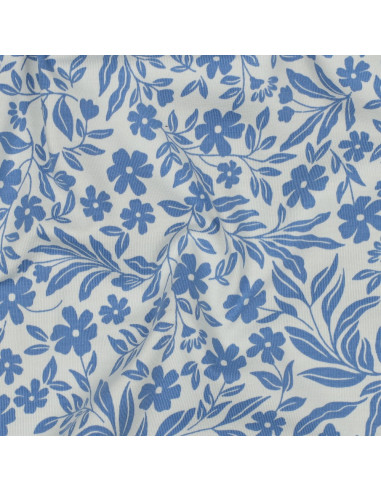Floral jersey fabric - Blue on white background
