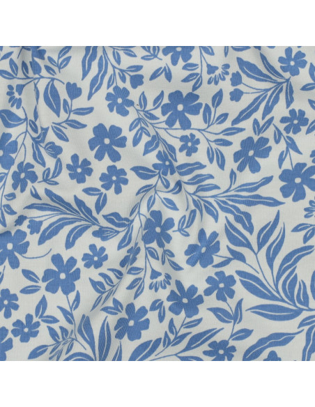 Floral jersey fabric - Blue on white background