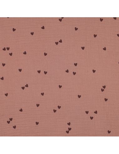 Double gauze fabric print - Mocha heart on brown background