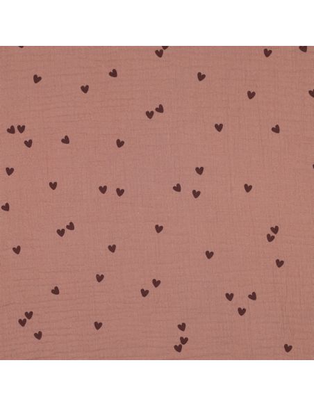 Double gauze fabric print - Mocha heart on brown background