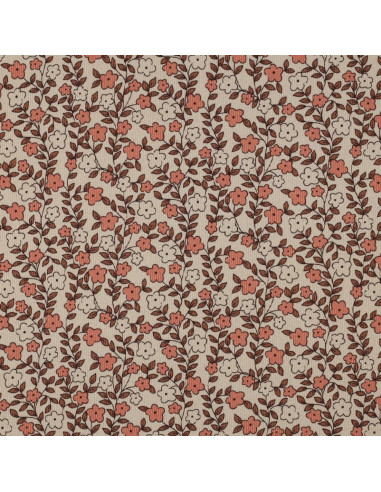 Ribbed cotton jersey fabric - Flowers on a natural background