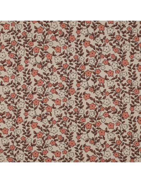 Ribbed cotton jersey fabric - Flowers on a natural background