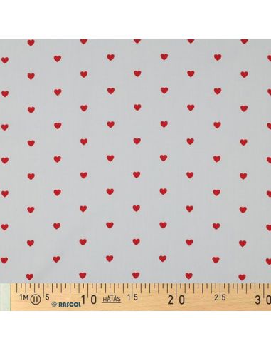 Fancy cotton poplin fabric - Red hearts on a white background