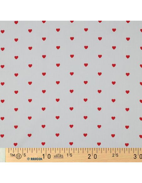 Fancy cotton poplin fabric - Red hearts on a white background