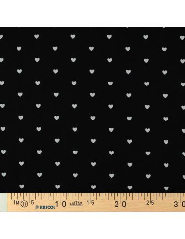 Fancy cotton poplin fabric - White hearts on a black background