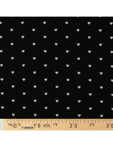 Fancy cotton poplin fabric - White hearts on a black background