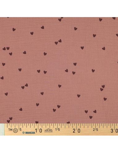 Double gauze fabric print - Mocha heart on brown background