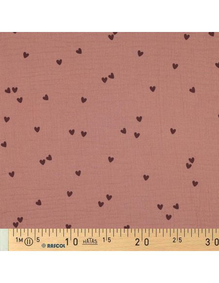 Double gauze fabric print - Mocha heart on brown background