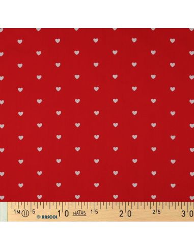 Fancy cotton poplin fabric - White hearts on a red background