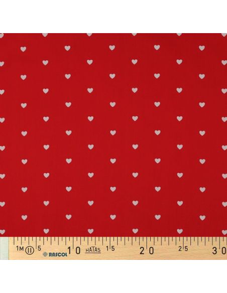 Fancy cotton poplin fabric - White hearts on a red background